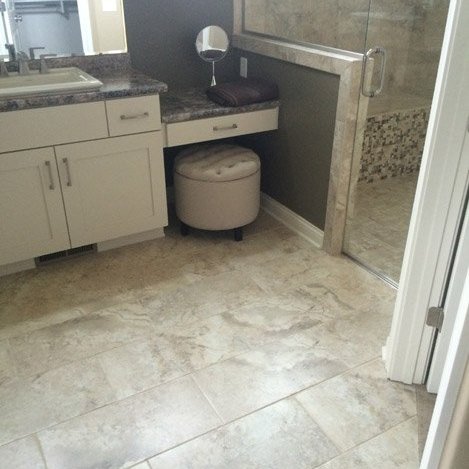 tile installation in bathroom - Contract Interiors, IN